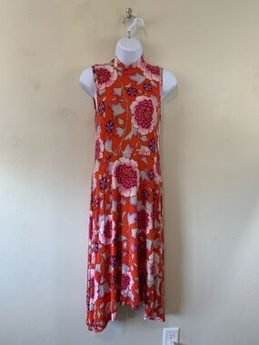 Maeve Vibrant Floral Maxi Dress in Orange and Pink with Pockets